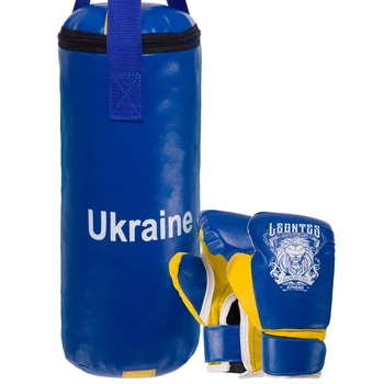 Боксерський набір дитячий (рукавички+мішок) LEV UKRAINE (PVC, мішок h-40см, d-15см, рукавички 2oz, Синьо-жовтий) (LV-9940_Синій жовтий)