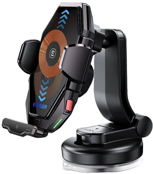 Автодержатель для телефона ESSAGER Pilot 15W Quick Wireless Charger + Holder (osculum type + hook type) Black (EZJWXC-LH0A-Z)