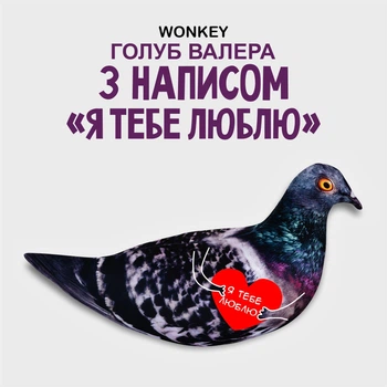 Мягкая игрушка антистресс на День Влюбленных от WONKEY Голубь Валера 30см с надписью " Я ТЕБЕ ЛЮБЛЮ" 33028