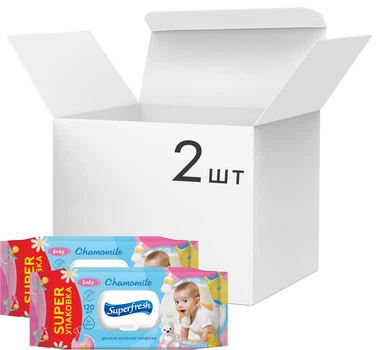 Упакування вологих серветок Superfresh Baby Chamomile з клапаном 2 пачки по 120 шт (4823071619010_42105636)
