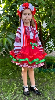 Костюм український Троянда зелена р.80-116 червоний (Ku041)