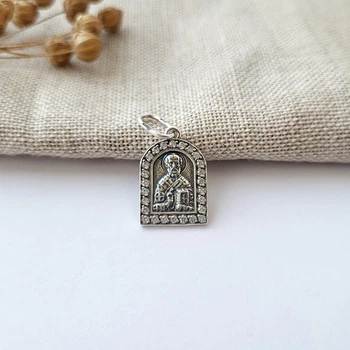Серебряная икона ладанка Св. Миколай серебро 925 пробы Черненное 3313ч 1.90г