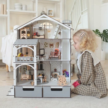 Кукольный домик NestWood Смарт Хаус с лифтом и ящиками для ЛОЛ с мебелью Eco (kdl011oe)