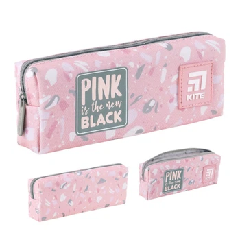 Пенал школьный для девочки Kite Pink is new Black 19х6.5х3.5 см 1 отделение прямоугольный на молнии розовый с серым (K24-642-9)