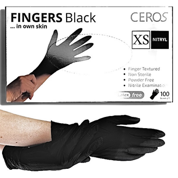 Перчатки нитриловые PLUS (черные),100 шт (50 пар) Ceros, XS