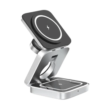 Беспроводная магнитная зарядная 3в1 док-станция 15 Вт для iPhone / iWatch / AirPods, серебристый (86749964)
