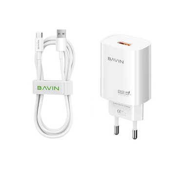Зарядний пристрій Bavin PC995Y 22.5W USB-A Super Quick Charge + кабель USB-A/Type-C White (C-PC995Y-C-W)