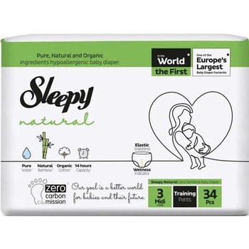 FlowerandJunior Sleepy Char ヘッドのみ Подгузники-трусики детские Sleepy Natural midi 3 (4-9 кг) 34 шт