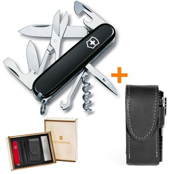 Комплект Нож Victorinox Climber Black 1.3703.3 + Чехол с фонариком Police