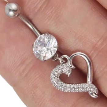 Серьга для пирсинга пупка Shine из медицинской стали Сердце с прозрачными камнями.