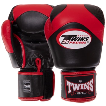 Перчатки боксерские кожаные TWINS VELCRO BGVL13 (размер 14oz, Черный-красный)