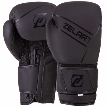 Перчатки боксерские кожаные Zelart Pro (размер 10oz, Черный) (VL-3149_Черный_10_унции)
