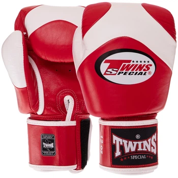 Перчатки боксерские кожаные TWINS VELCRO BGVL13 (размер 12 oz, Красный-белый)