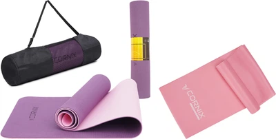 Набор Коврик спортивный Cornix TPE 183 x 61 x 0.6 см для йоги и фитнеса XR-0007 Plum/Rose+Лента-эспандер Cornix Flat Band 200 х 15 см для спорта и реабилитации 5 кг XR-0082