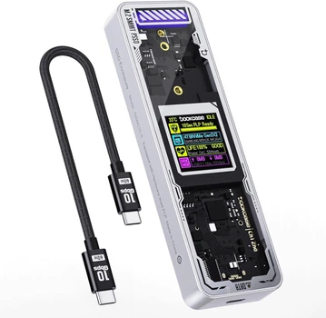 Чехол DOCKCASE Explorer Edition M2 SSD 10s Power Protection, SSD Detection Health Detection, Dual USB-C 3.2 Gen 2 Ports (10Gbps) поддерживает NVMe SSD до 4 ТБ - серебристый