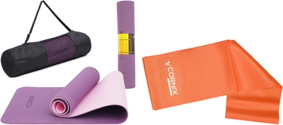 Набор Коврик спортивный Cornix TPE 183 x 61 x 0.6 см для йоги и фитнеса XR-0007 Plum/Rose+Лента-эспандер Cornix Flat Band 200 х 15 см для спорта и реабилитации 3 кг Оранжевая (XR-0246)