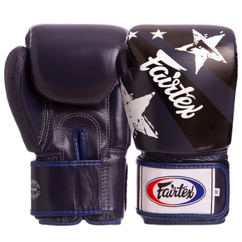 Рукавички боксерські шкіряні FAIRTEX Mega NATION PRINT (розмір 10oz, синій-чорний)