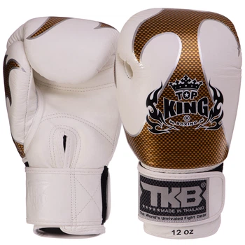 Перчатки боксерские кожаные TOP KING Empower TKBGEM-01 (размер 18oz, Белый-золотой)