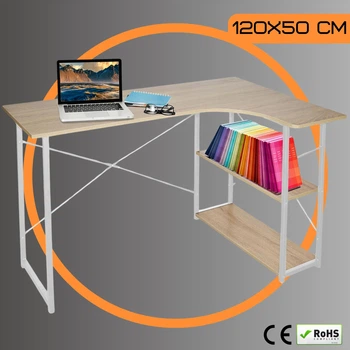 Компьютерный Стол Угловой Лофт с Полками 120 x 50 x 74 см Jumi Confy Loft Рабочий Офисный стол для ноутбука Белый Письменный стол для офиса