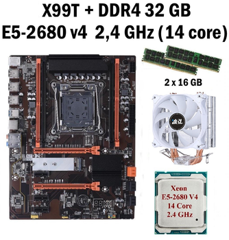 Комплект Материнська плата X99T LGA 2011-3 + процесор (Б/В) Xeon E5-2680 v4 14 ядер 2,4G + RAM DDR4 32 GB + кулер (432680441)