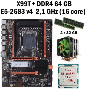 Комплект Материнская плата X99T LGA 2011-3 + процессор (Б/У) Xeon E5-2683 v4 16 ядер 2,1G + RAM DDR4 64 GB + кулер (432683462)