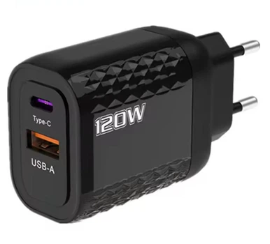Зарядное устройство Блок питания для телефона ADC-PD004 120W USB + Type-C Быстрая зарядка Блок зарядки для Samsung, iPhone, Xiaomi, Redmi, Huawei, Realme Black