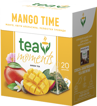 Чай Curtis у новому дизайні Tea Moments Mango Time зелений зі смаком манго 20 пірамідок