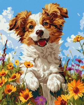 Картина по номерам KHO6624 Собака в цветах ©art_selena_ua, Ideyka 40x50см