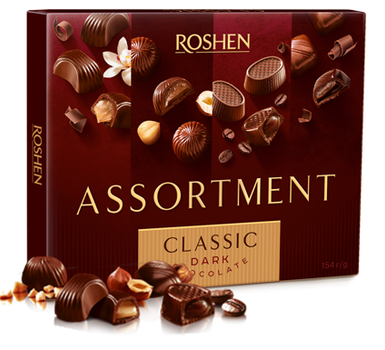 Подарочная коробка конфет Roshen Assortment Dark Chocolate 154 грамма