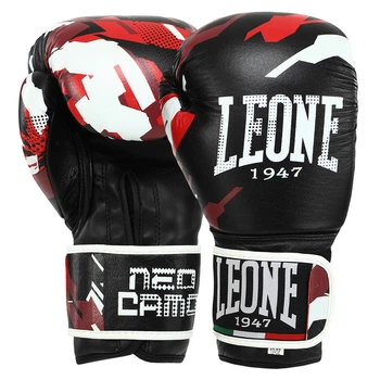 Перчатки кожаные боксерские на липучке LEONE 1947 (р-р 14oz, Камуфляж красный) (BO-3889_Камуфляж красный_14_у)