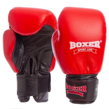 Перчатки боксерські професійні шкіряні ФБУ BOXER (розмір 10oz, Червоний-чорний) (BO-2001_Червоно-чорний_10_унц)
