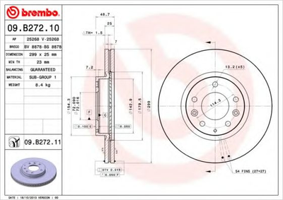 Диск тормозной Brembo (09B27210)