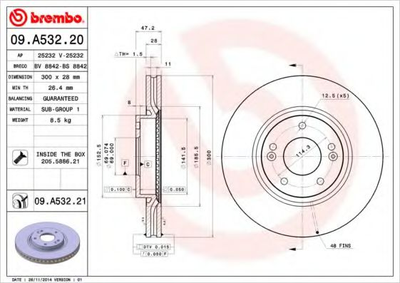 Диск гальмівний Brembo (09A53220)