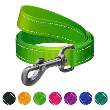 Поводок для собак нейлоновый WAUDOG Nylon Mono светоотражающий, S, Ш 15 мм, Дл 122 см cалатовый