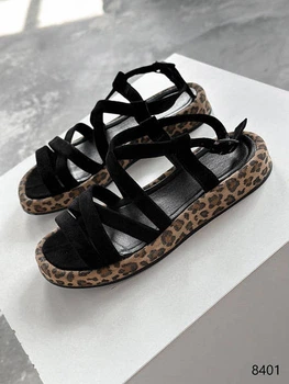 Босоножки женские Solo с натурального замша черно-леопардовые 40
