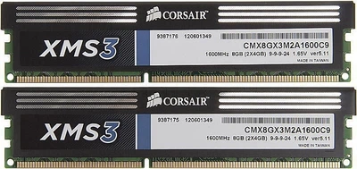 Оперативна пам'ять Corsair CMX8GX3M2A1600C9 XMS3 8GB (2x4GB) DDR3 1600 Mhz CL9 XMP Desktop Memory Kit Б/В