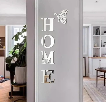 Дзеркальні пластикові наклейки букви 18 см висота HOME з метеликом