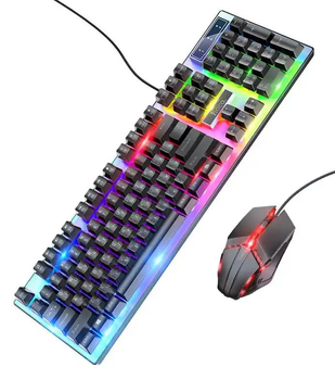 Игровая проводная клавиатура HOCO GM18 с подсветкой Luminous RGB / в комплекте проводная мышка с подсветкой / латиница/кириллица на клавишах