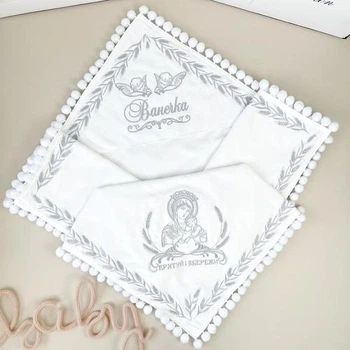 Крыжма махровая с вышивкой Family Tradition для мальчика100х100 см белая Ванюшка