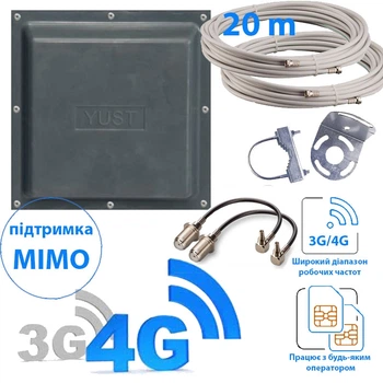 Комплект 3G/4G интернет антенна mimo + кабель 20м + переходники 2xCRC9/F