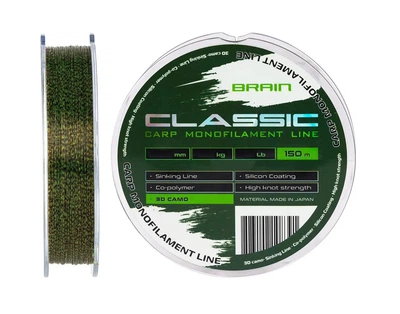 Лісочка 3D тонуча з силіконовим покриттям Brain Classic Carp Line Camo 150м 0,25мм