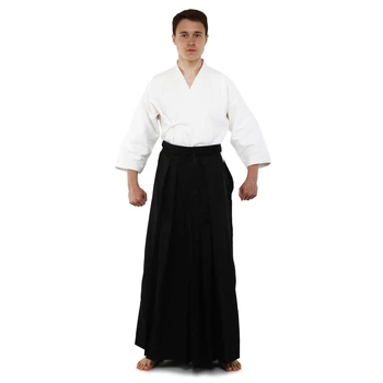 Одяг для Kendo, Iaido Aikido тренерувальний костюм Кендо, топи кендоги шани Хакама SP- (бавовна, PL, р-р 5 (185-190см), білий-чорний) (CO-8873_5_(зростання_185-190))