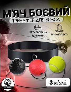 Тренажер, м'яч для бокса, файтбол Lion 3-1-BOX, набір із 3 шт в чохлі