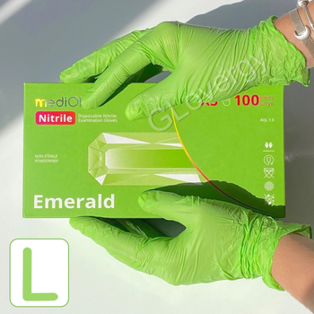 Перчатки нитриловые Mediok Emerald размер L зеленого цвета 100 шт