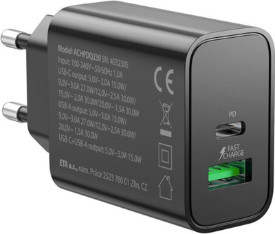 Ładowarka sieciowa GoGEN ACHPD230 1 x USB-C + 1 x USB-A 30 W Black (GOG-ACHPDQ230B)