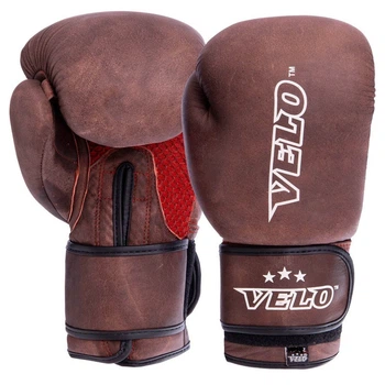 Перчатки боксерские кожаные Velo Star 2209 размер 12 унций Brown-Red
