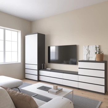 Комплект мебели VAYS в гостиную, шкаф R-9 тумба R-12 комод R-4 Антрацит-Белый фасад