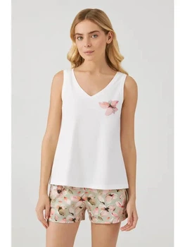 Женский домашний комплект пижама с шортамии майкой Ellen Blossoms LPK 4570/20/01 с M персиковый с шампанью