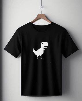 Футболка чорна оверсайз унісекс з принтом " Піксельний динозаврик " Chrome dinosaur Розмір S-M L