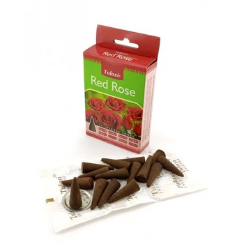 Аромаконусы Красная роза конусные благовония из Индии Red Rose Tulasi с подставкой сладкий запах для дома 15 штук